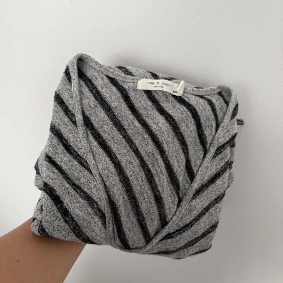 rag & bone Striped V-Neck Sweater in Black and Gray - Picture 6 of 6